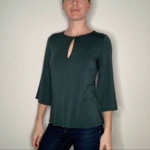 Amour Vert 3/4 Sleeve Keyhole Tee Dark Green XS